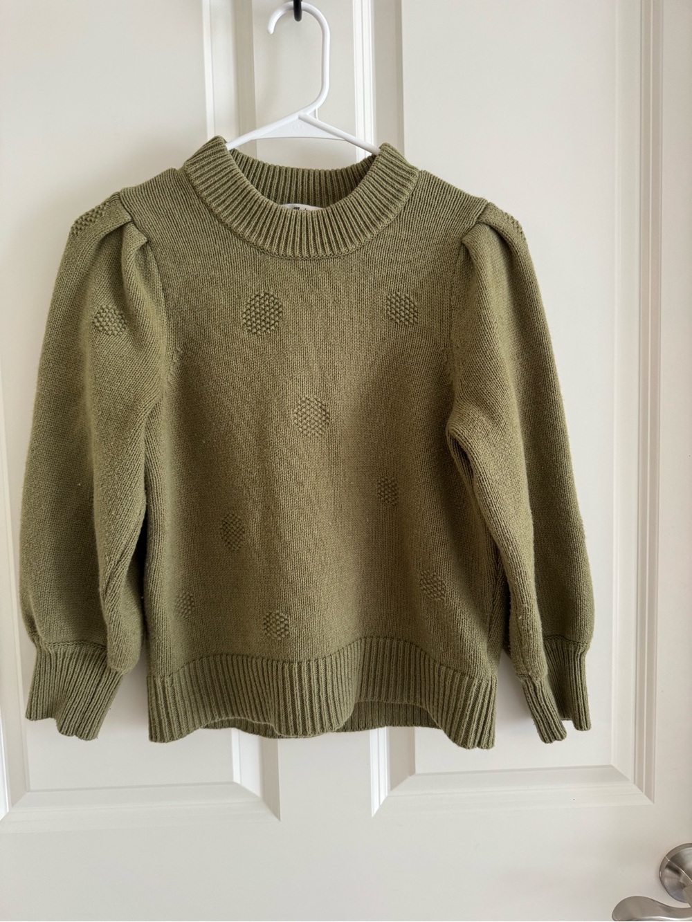 Madewell Olive Green Puff-Sleeve Dot Knit Sweater